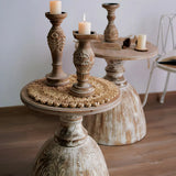 Rustic Pedestal Small Round Distressed Wood Side Table Image - 10