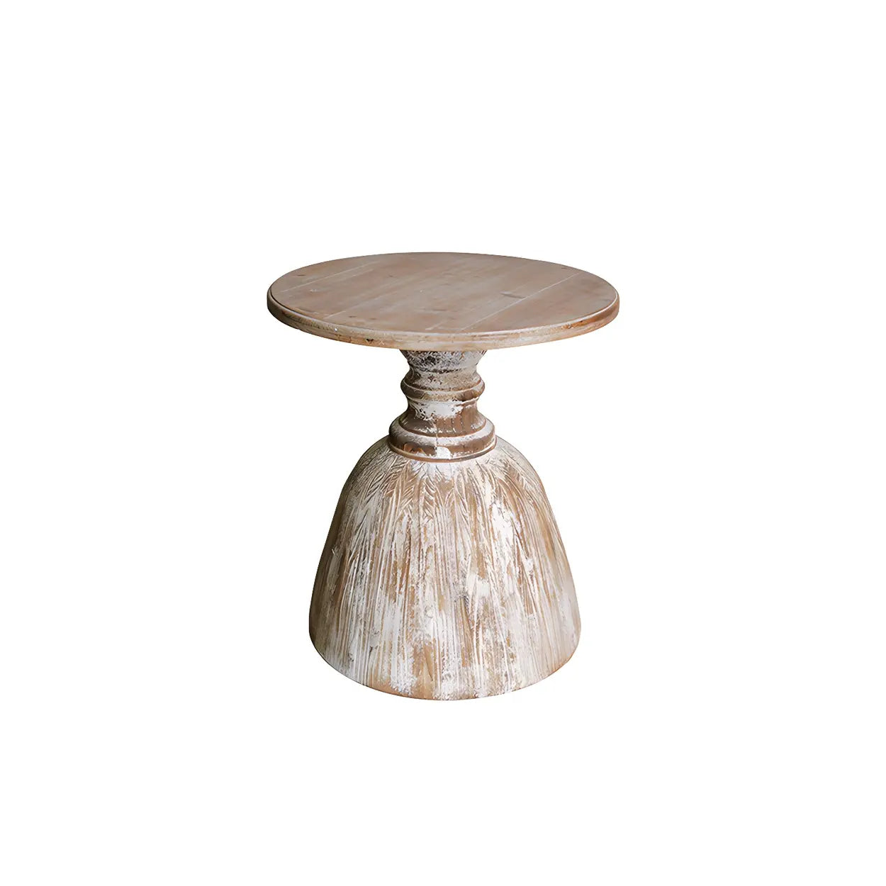 Rustic Pedestal Small Round Distressed Wood Side Table Image - 2