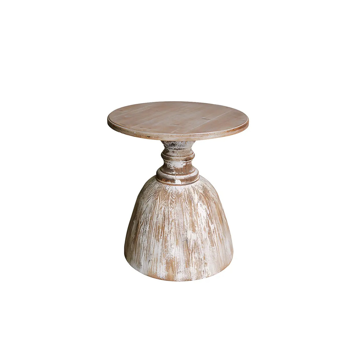 Rustic Pedestal Small Round Distressed Wood Side Table Image - 2