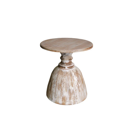 Rustic Pedestal Small Round Distressed Wood Side Table Image - 2