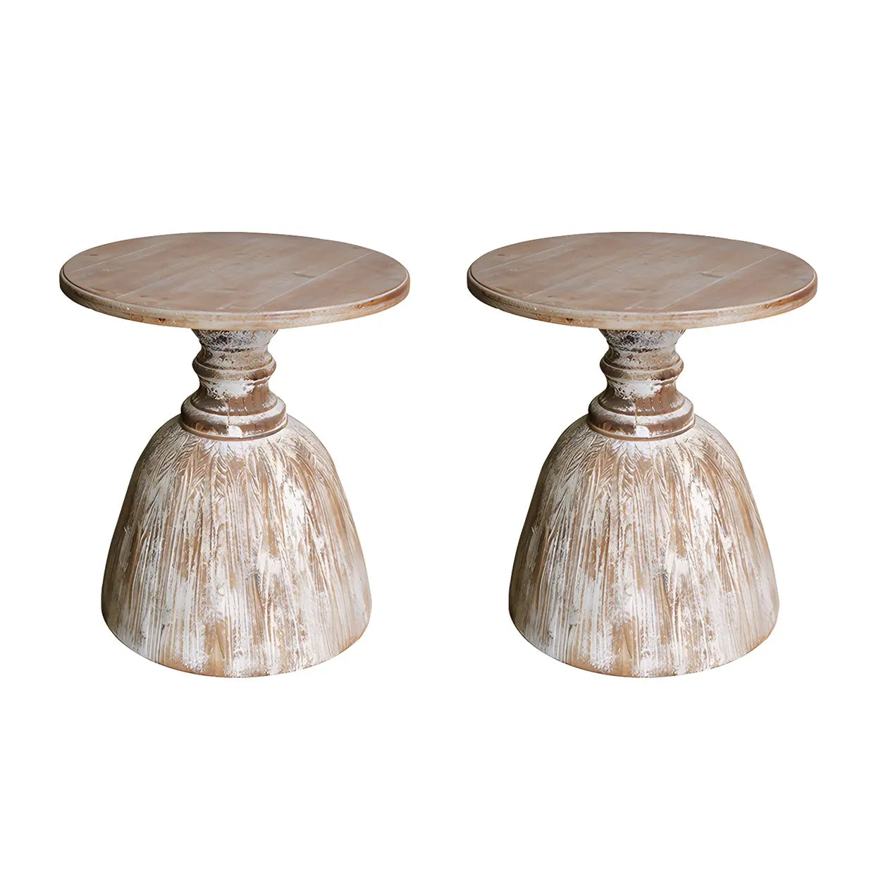 Rustic Pedestal Small Round Distressed Wood Side Table Image - 3