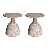 Rustic Pedestal Small Round Distressed Wood Side Table Image - 3