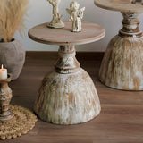 Rustic Pedestal Small Round Distressed Wood Side Table Image - 5