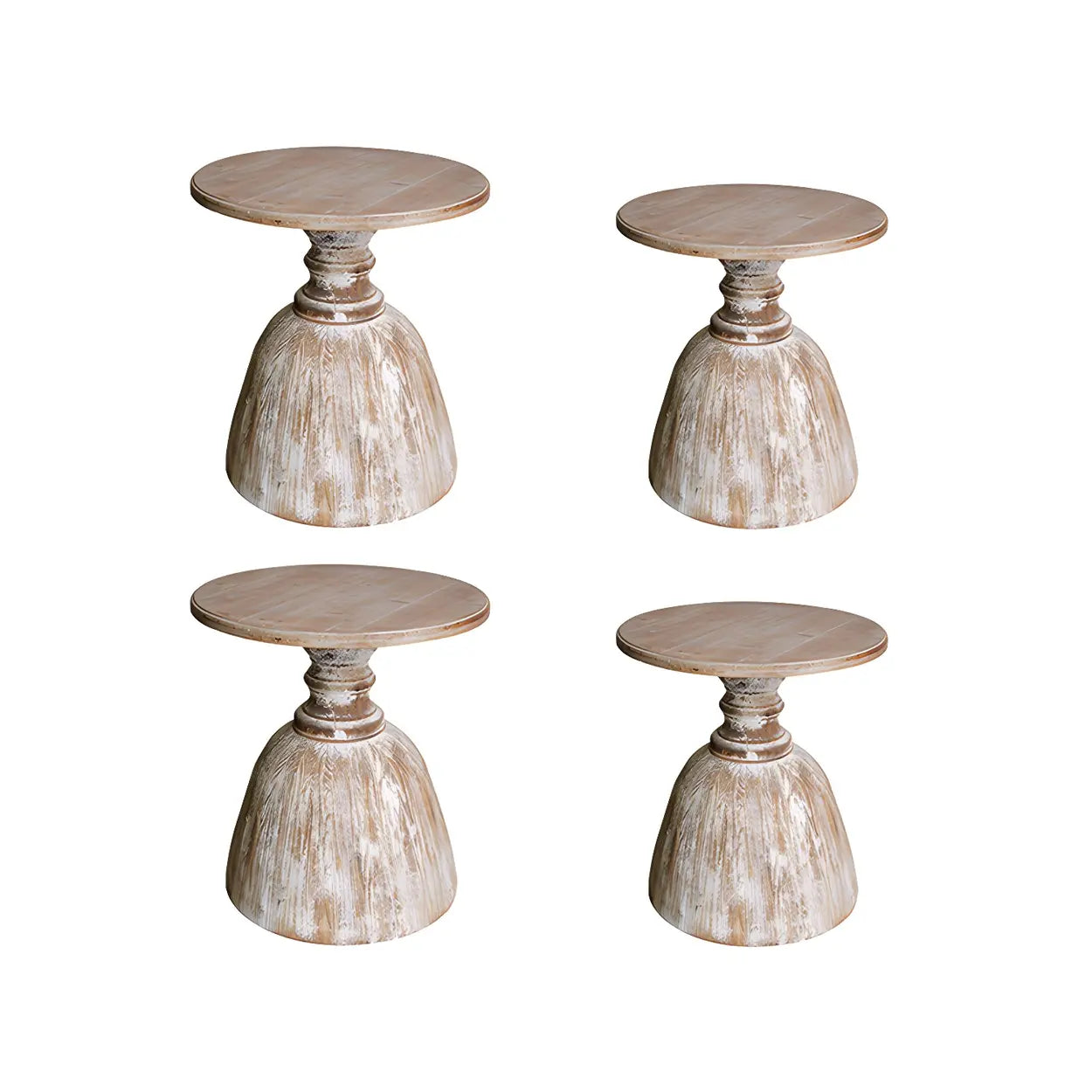 Rustic Pedestal Small Round Distressed Wood Side Table Image - 6