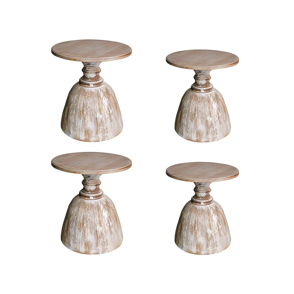 Rustic Pedestal Small Round Distressed Wood Side Table Image - 6