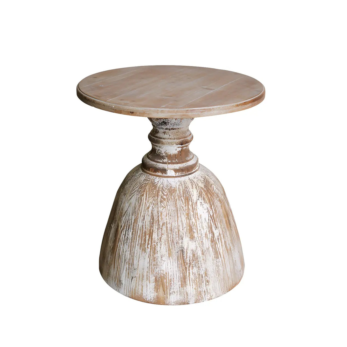 Rustic Pedestal Small Round Distressed Wood Side Table Image - 8