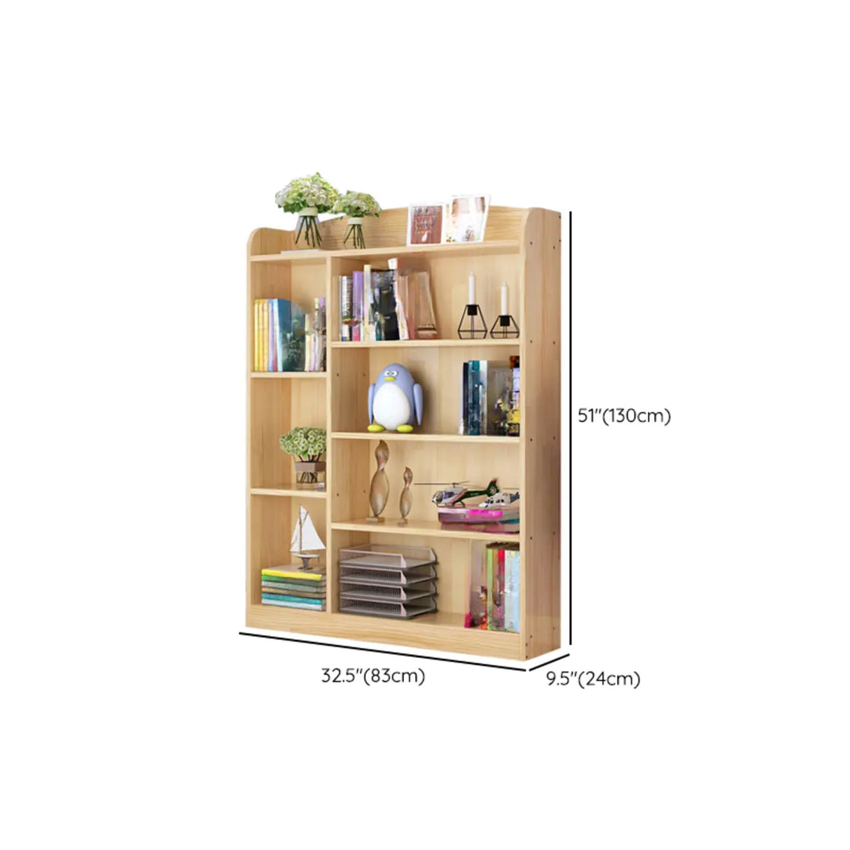 Rustic Pine Vertical Closed Back Wood Storage Bookcase 