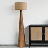 Rustic Push-Thru Wood Tree Fabric Drum Floor Lamp Image - 1