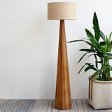 Rustic Push-Thru Wood Tree Fabric Drum Floor Lamp Image - 14