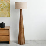 Rustic Push-Thru Wood Tree Fabric Drum Floor Lamp Image - 3