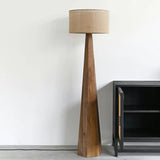 Rustic Push-Thru Wood Tree Fabric Drum Floor Lamp Image - 4