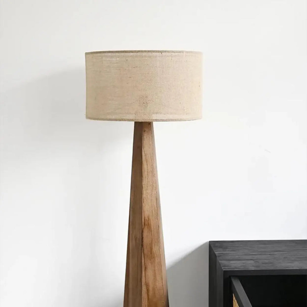 Rustic Push-Thru Wood Tree Fabric Drum Floor Lamp Image - 7
