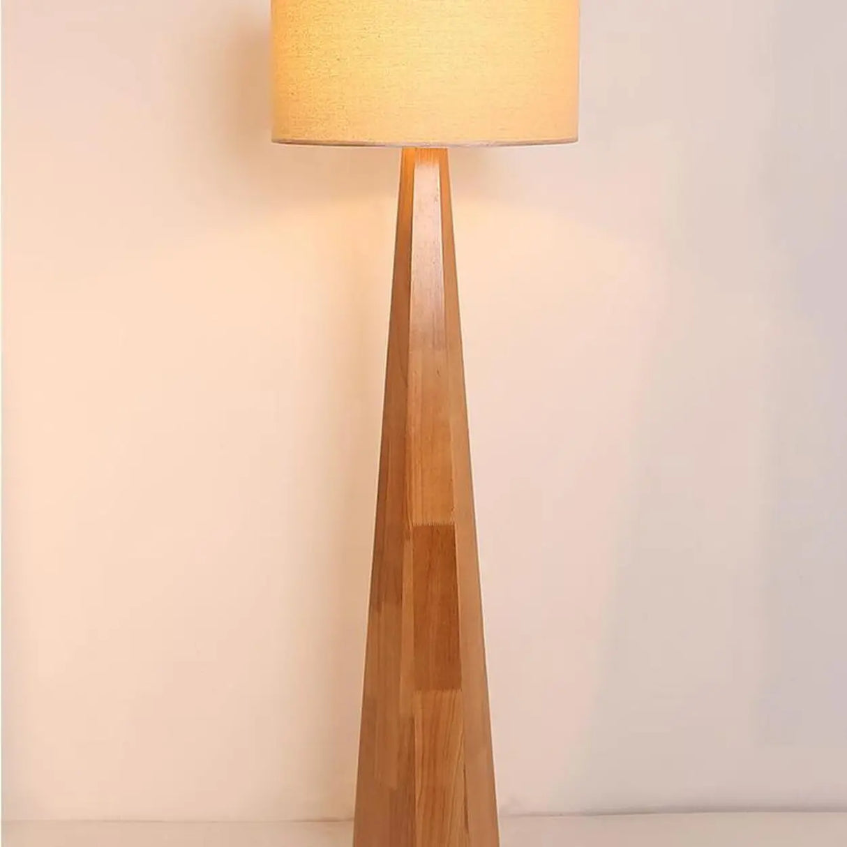 Rustic Push-Thru Wood Tree Fabric Drum Floor Lamp Image - 9