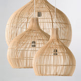 Rustic Rattan Woven Drum Cane Pendant Light Image - 14