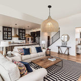 Rustic Rattan Woven Drum Cane Pendant Light Image - 3