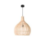 Rustic Rattan Woven Drum Cane Pendant Light Image - 7
