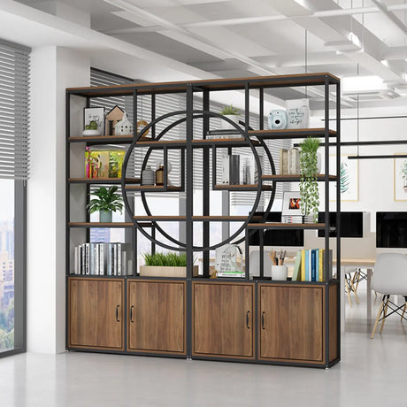 Rustic Rectangle Circular Wooden Display Bookshelf Image - 1