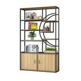 Rustic Rectangle Circular Wooden Display Bookshelf Image - 12