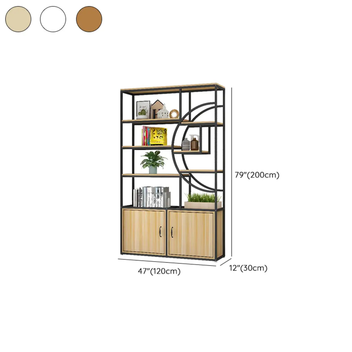 Rustic Rectangle Circular Wooden Display Bookshelf Image - 15