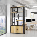 Rustic Rectangle Circular Wooden Display Bookshelf Image - 2