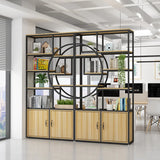 Rustic Rectangle Circular Wooden Display Bookshelf Image - 4