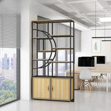 Rustic Rectangle Circular Wooden Display Bookshelf Image - 5