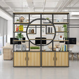 Rustic Rectangle Circular Wooden Display Bookshelf Image - 6