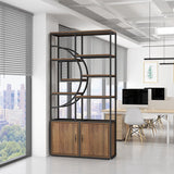 Rustic Rectangle Circular Wooden Display Bookshelf Image - 7