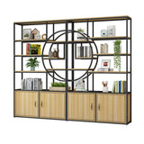 Rustic Rectangle Circular Wooden Display Bookshelf Image - 8