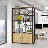 Rustic Rectangle Circular Wooden Display Bookshelf Image - 9