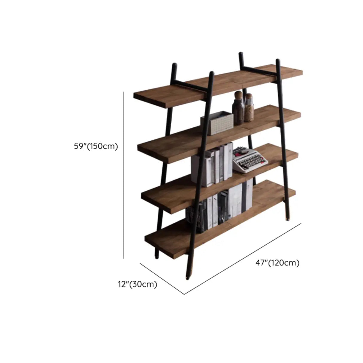 Rustic Rectangle Ladder Wood Brown Large Bookshelf 