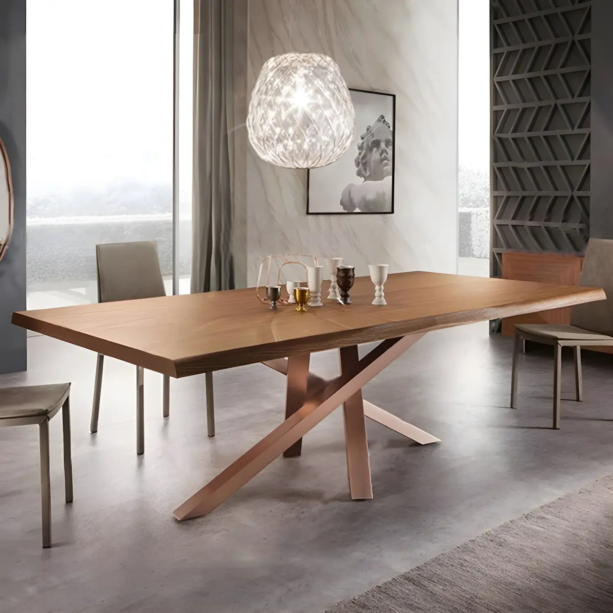 Rustic Rectangle Pine Natural Large Dining Table Image - 3