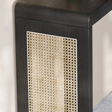 Rustic Rectangle Rattan Panel Wood Black Sled Console Table Image - 5