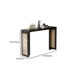 Rustic Rectangle Rattan Panel Wood Black Sled Console Table Image - 9