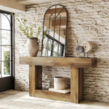 Rustic Rectangle Wood Entryway Console Table with Floor Shelf Image - 3