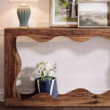 Rustic Rectangle Wood Entryway Console Table with Floor Shelf Image - 6