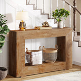 Rustic Rectangle Wood Entryway Console Table with Floor Shelf Image - 7