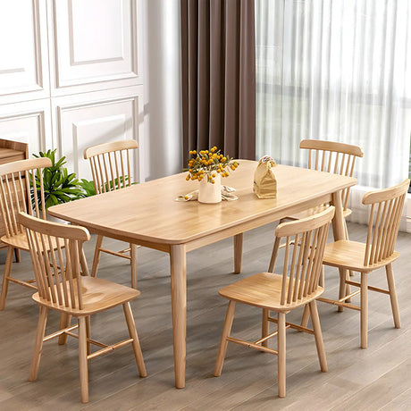 Rustic Rectangular Wood Natural Finish Kitchen Dining Table Image - 9