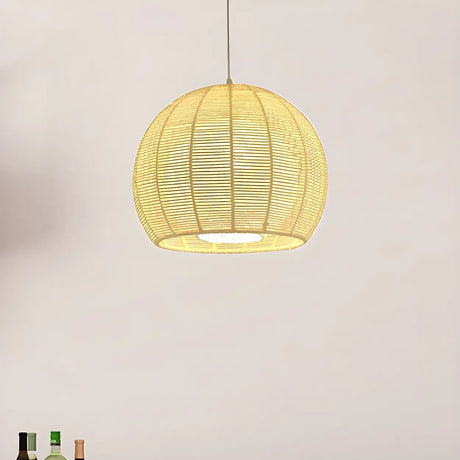 Rustic Rope Natural Rattan Orb Living Room Pendant Light Image - 2