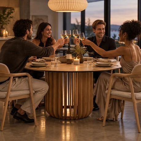 Rustic Round Brown Natural Wood Dining Table Image - 2