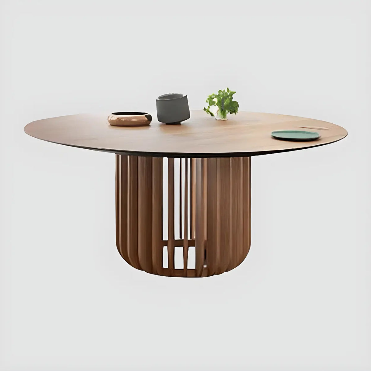 Rustic Round Brown Natural Wood Dining Table Image - 3