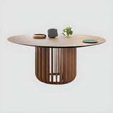 Rustic Round Brown Natural Wood Dining Table Image - 3
