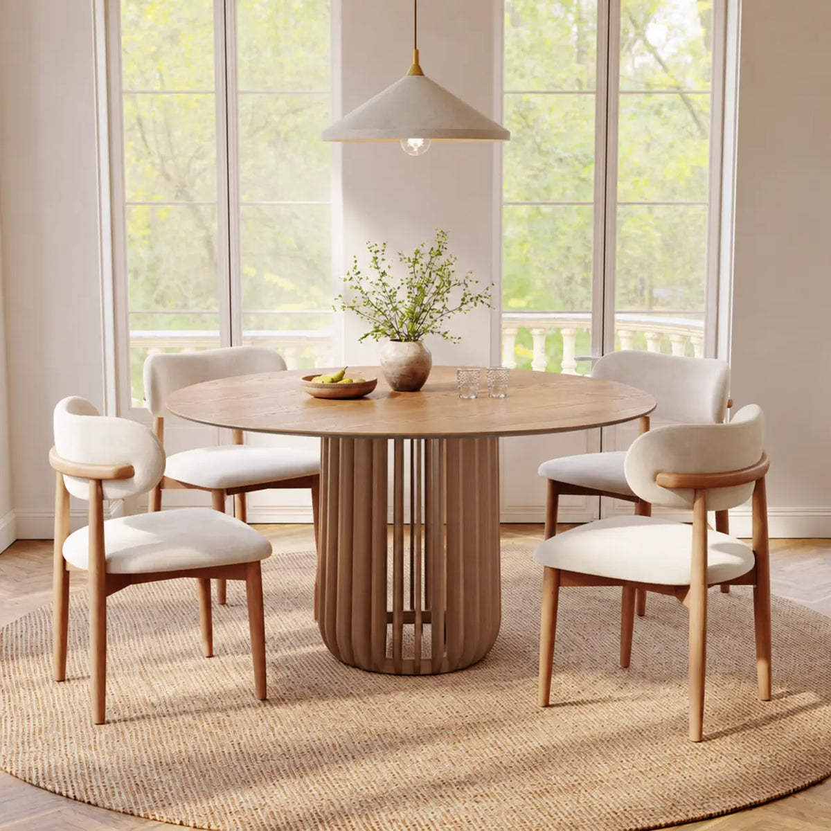 39.4"L x 39.4"W x 29.5"H Table Only Rustic Round Brown Natural Wood Dining Table Image - 4