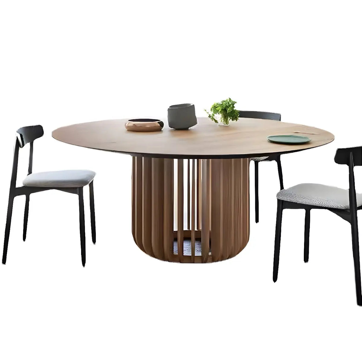 Rustic Round Brown Natural Wood Dining Table Image - 6