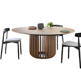 Rustic Round Brown Natural Wood Dining Table Image - 6