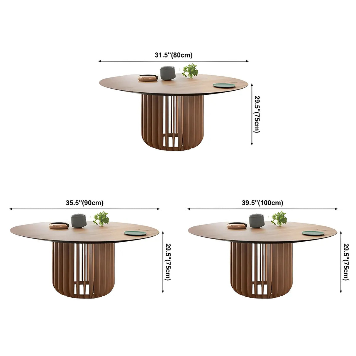 Rustic Round Brown Natural Wood Dining Table 