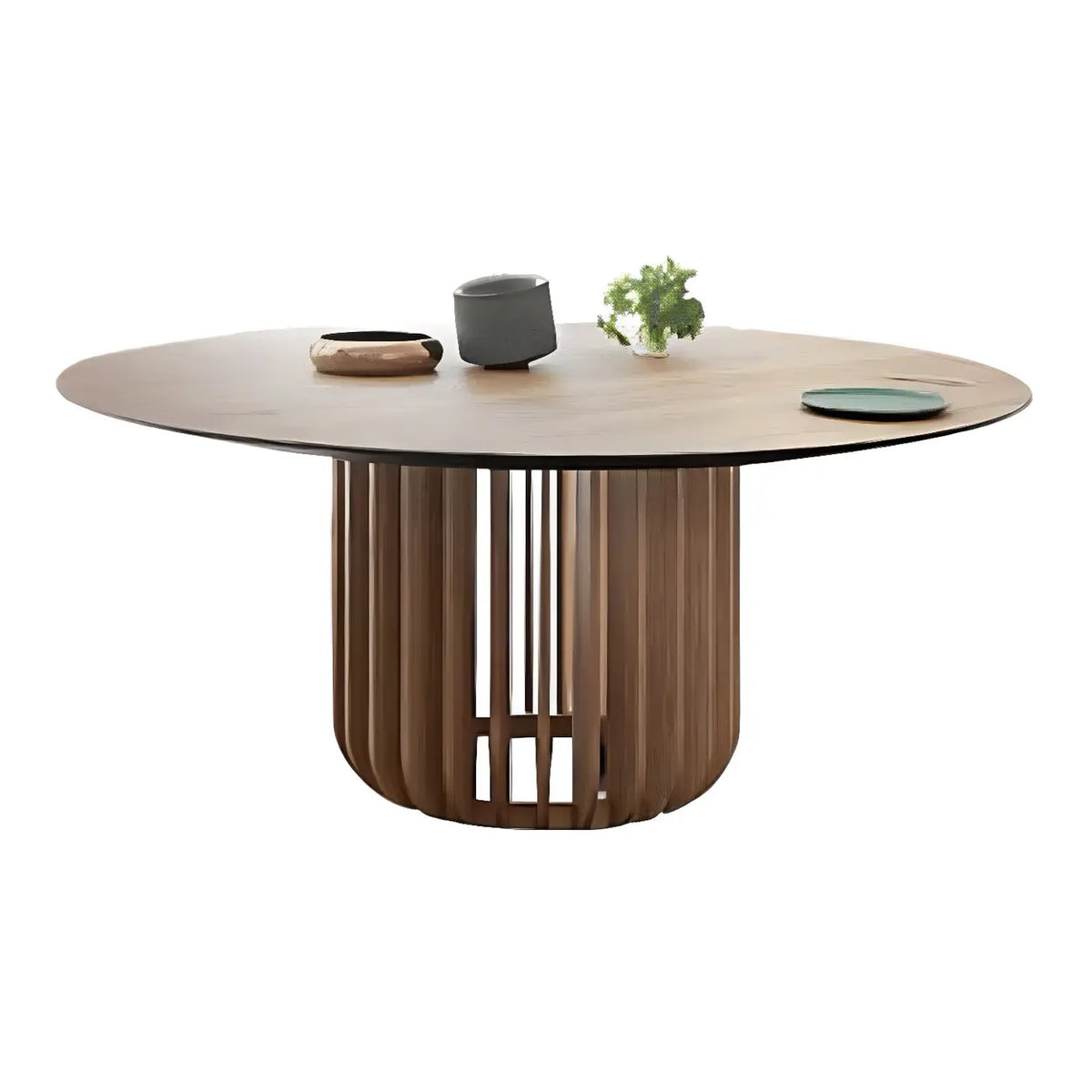 Rustic Round Brown Natural Wood Dining Table Image - 7