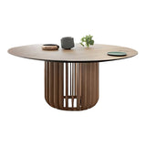 Rustic Round Brown Natural Wood Dining Table Image - 7