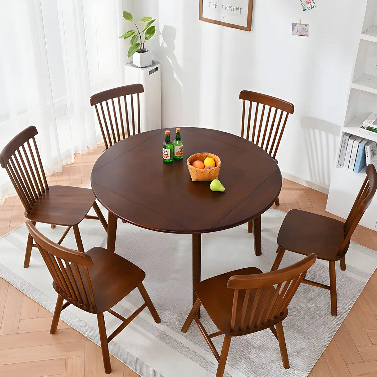 Rustic Round Natural Wooden Extendable Dining Table Image - 12