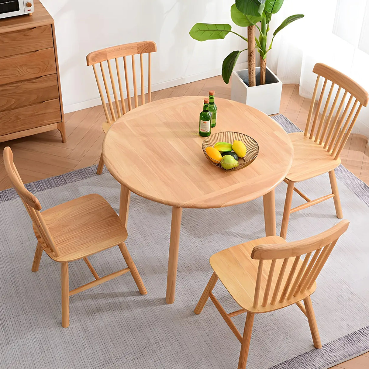 Rustic Round Natural Wooden Extendable Dining Table Image - 6